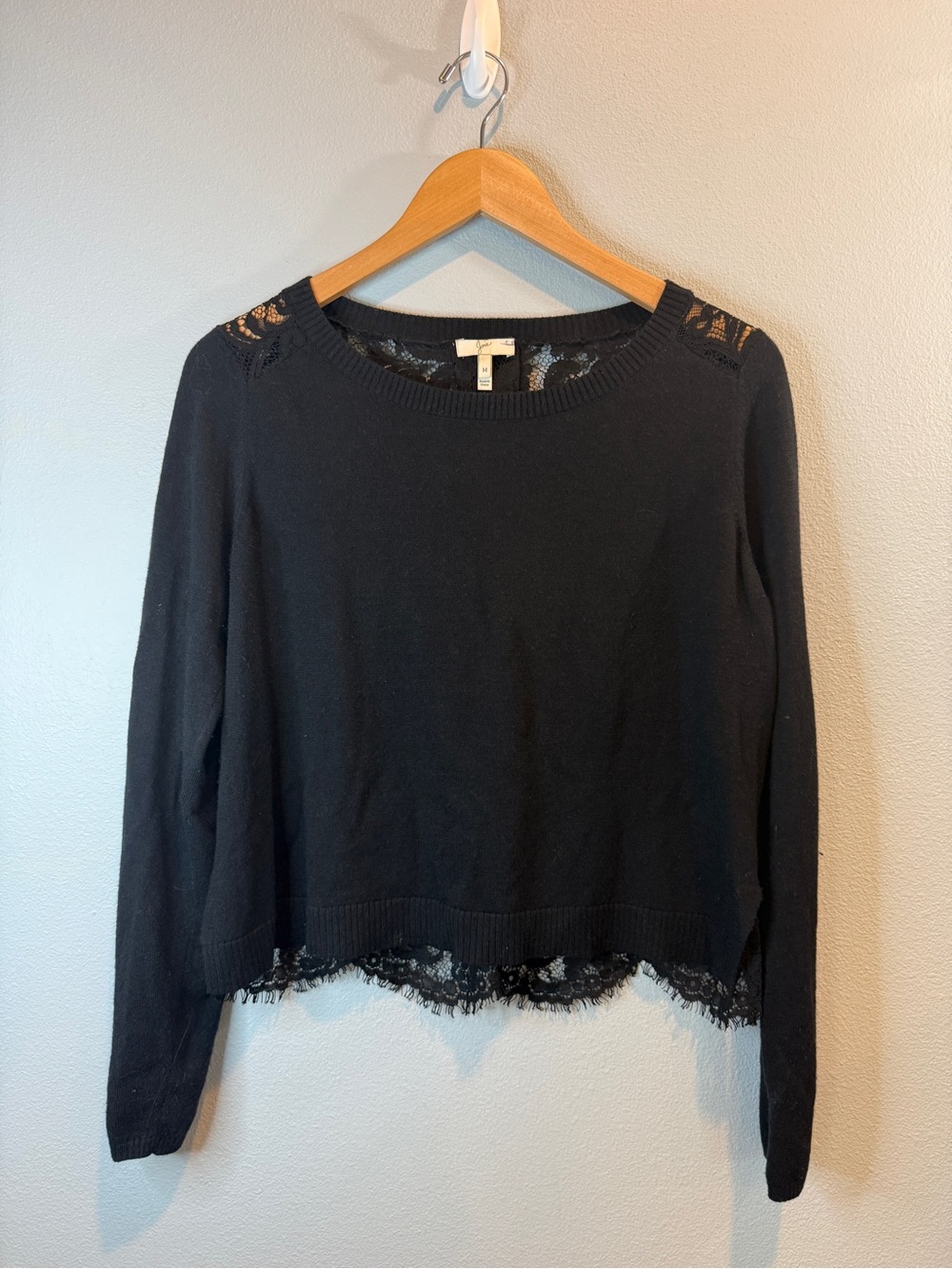Joie black sweater. Long sleeve. Lace back and lace-trimmed hem, M